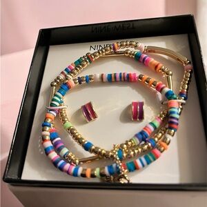 Nine West Multicolor Beaded Bracelet and Earring Set